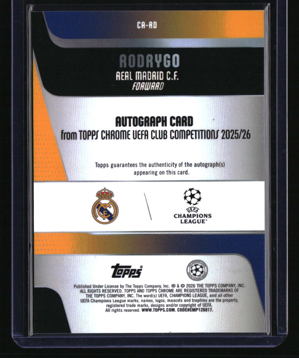 2025-26 Topps Chrome UEFA Club Competitions Rodrygo Chrome Autograph Green #/99