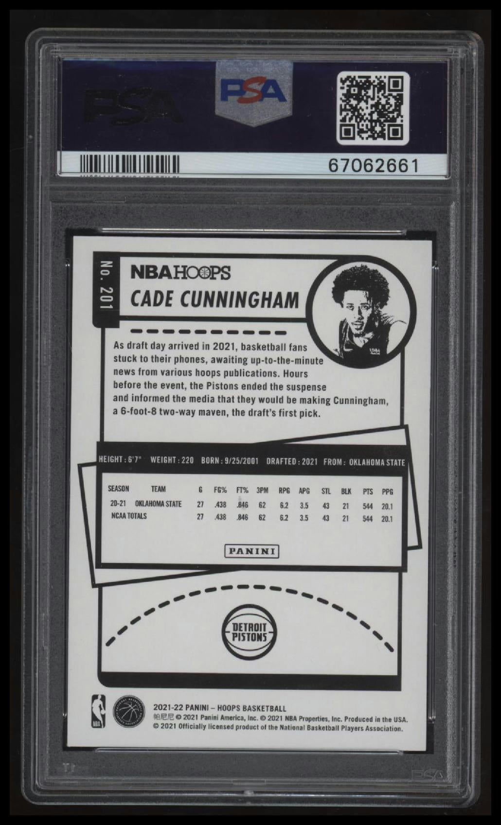 2021 Panini NBA Hoops Cade Cunningham PSA 10