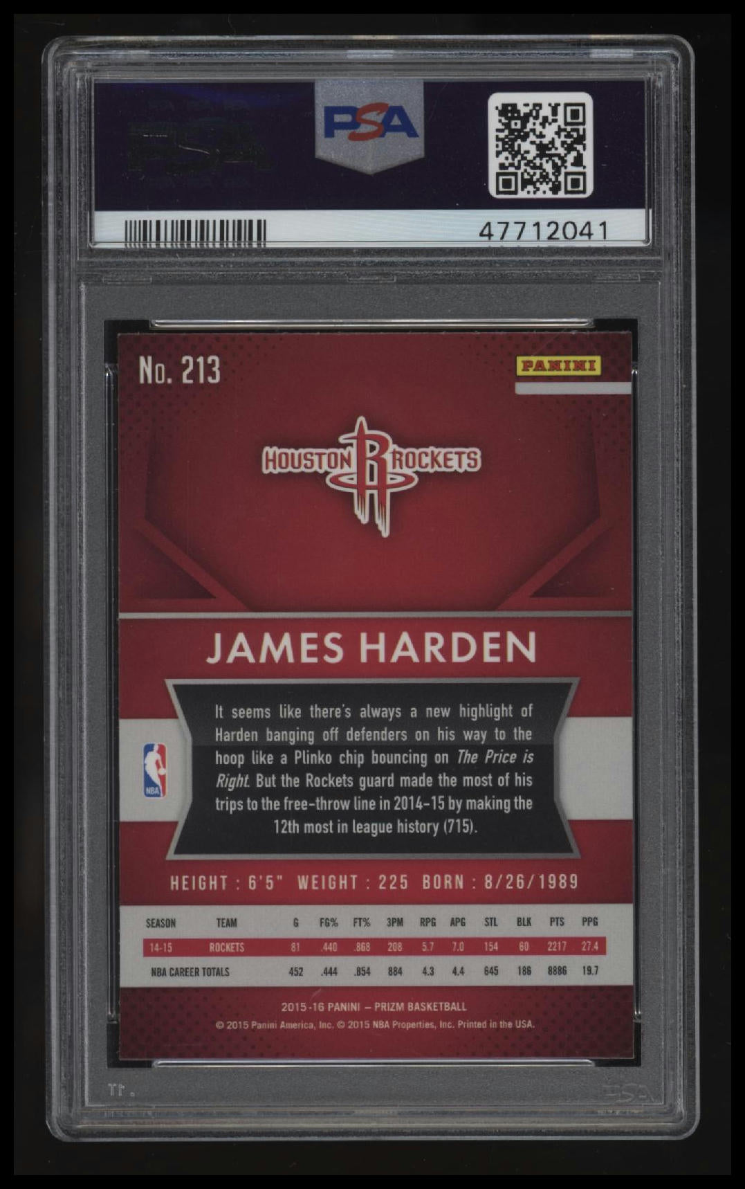 2015 Panini Prizm James Harden PSA 9
