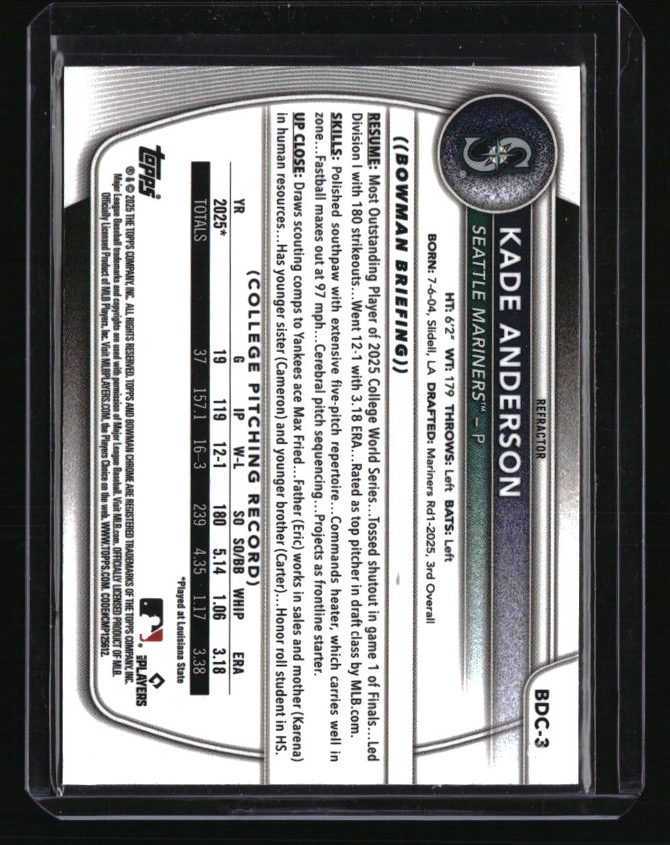 2025 Bowman Draft Kade Anderson Chrome Refractor