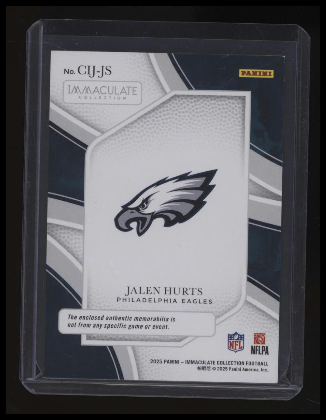 2025 Panini Immaculate Jalen Hurts Clearly Immaculate Patch #/99