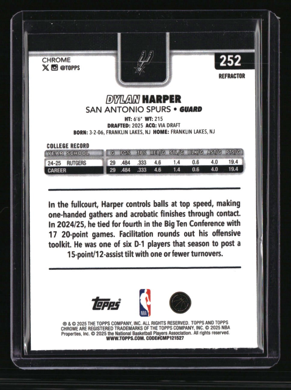 2025-26 Topps Chrome Dylan Harper Refractor