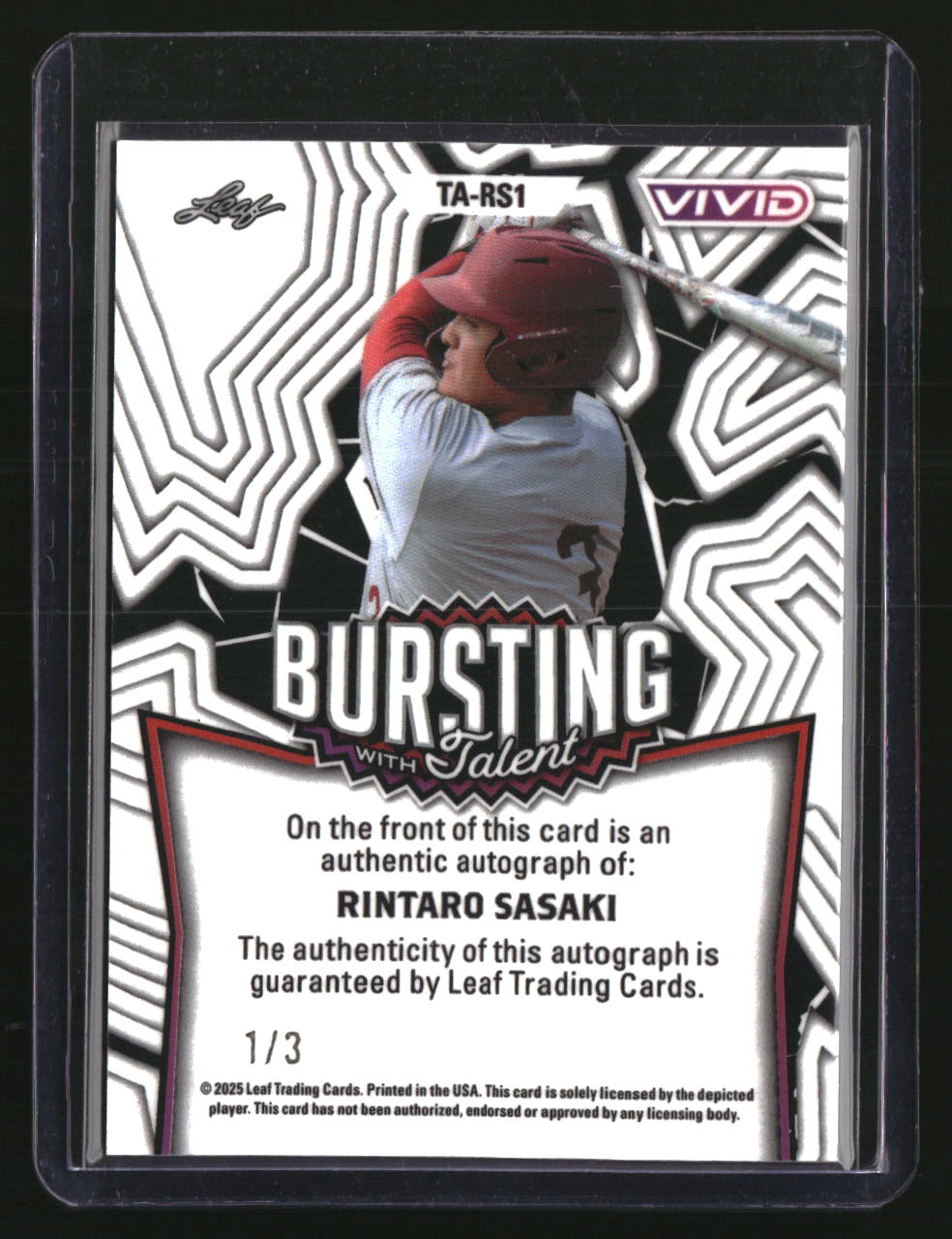 2025 Leaf Vivid Rintaro Sasaki Bursting with Talent Auto Laser Cool Gray #/3