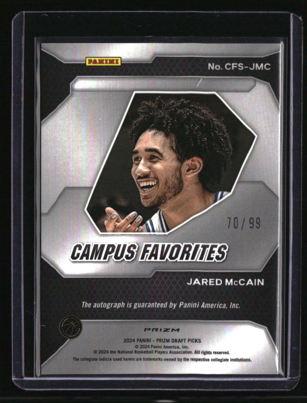 2024 Panini Prizm Draft Picks Jared McCain Campus Fav Signatures Purple Ice #/99