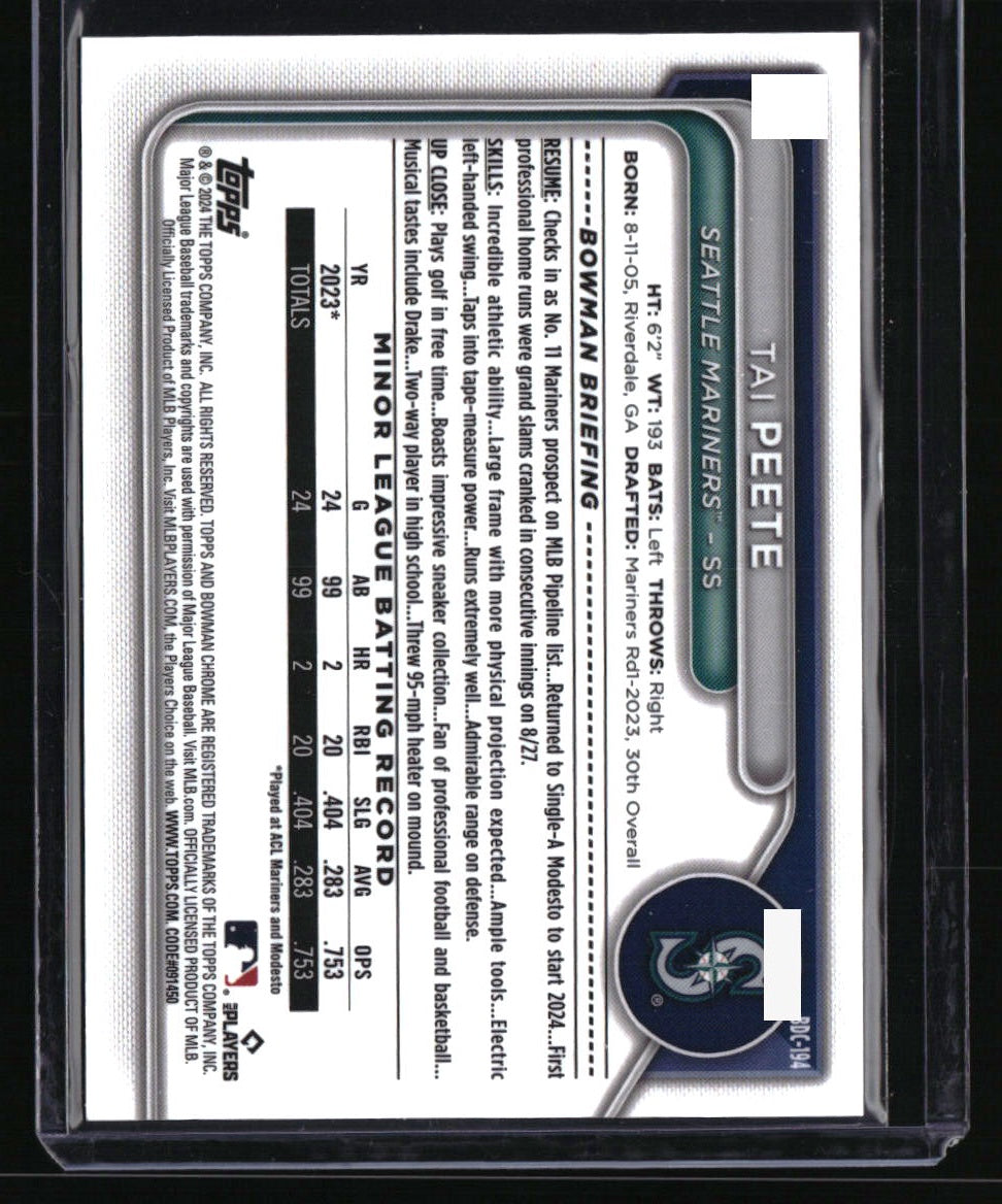 2024 Bowman Draft Tai Peete Chrome Orange Refractor #/25