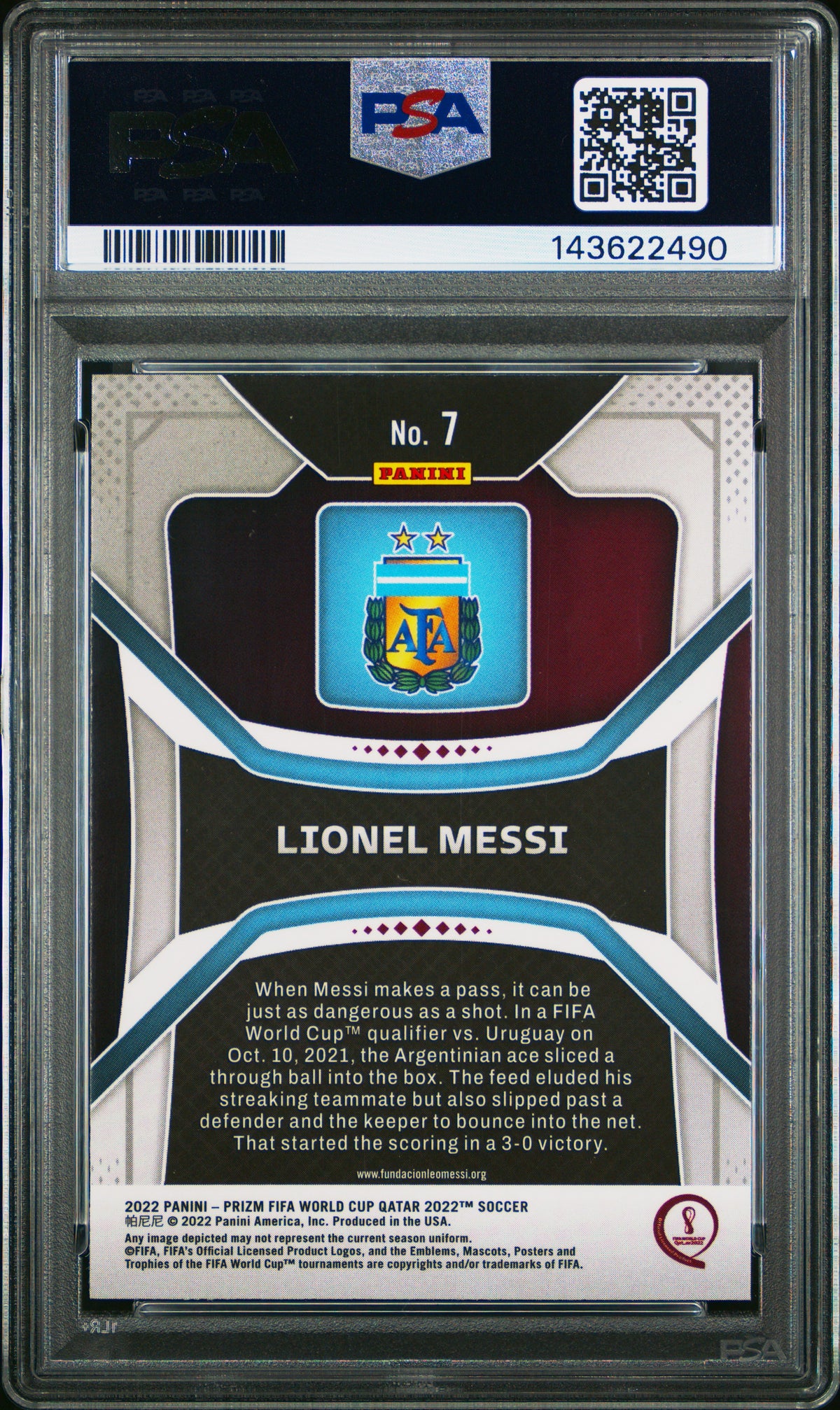 2022 Panini Prizm World Cup Qatar Lionel Messi PSA 9