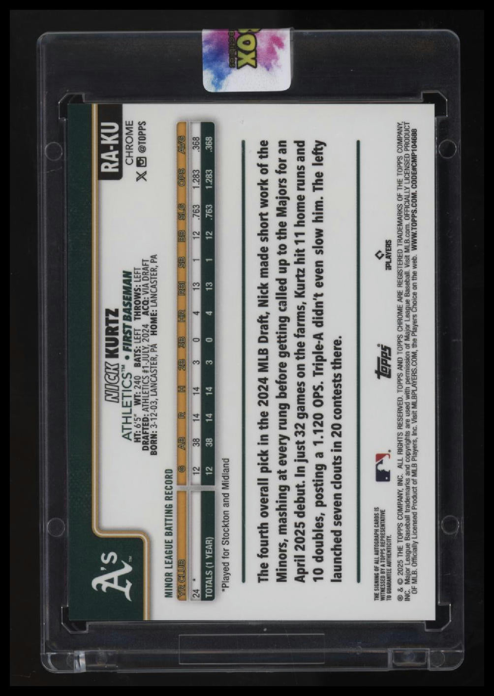 2025 Topps Chrome Nick Kurtz Rookie Autographs