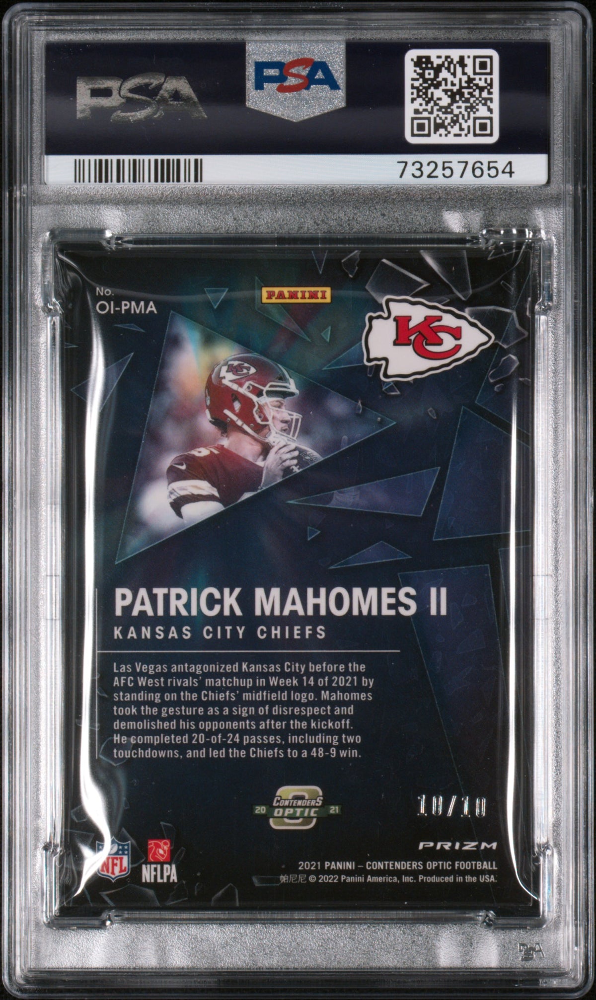 2021 Panini Contenders Optic Optic Illusion Patrick Mahomes II Gold PSA 9