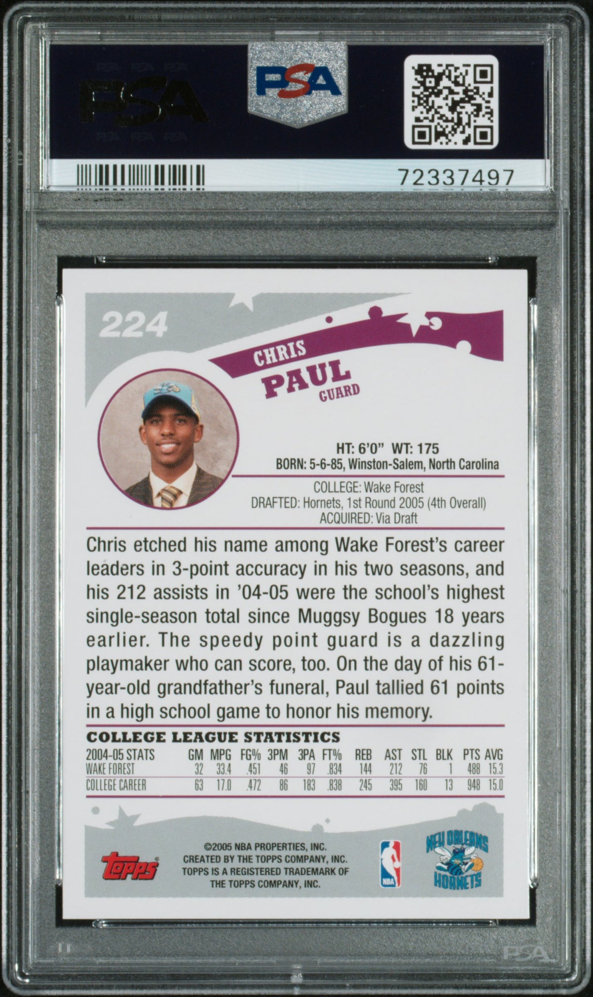 2005 Topps Chris Paul PSA 10