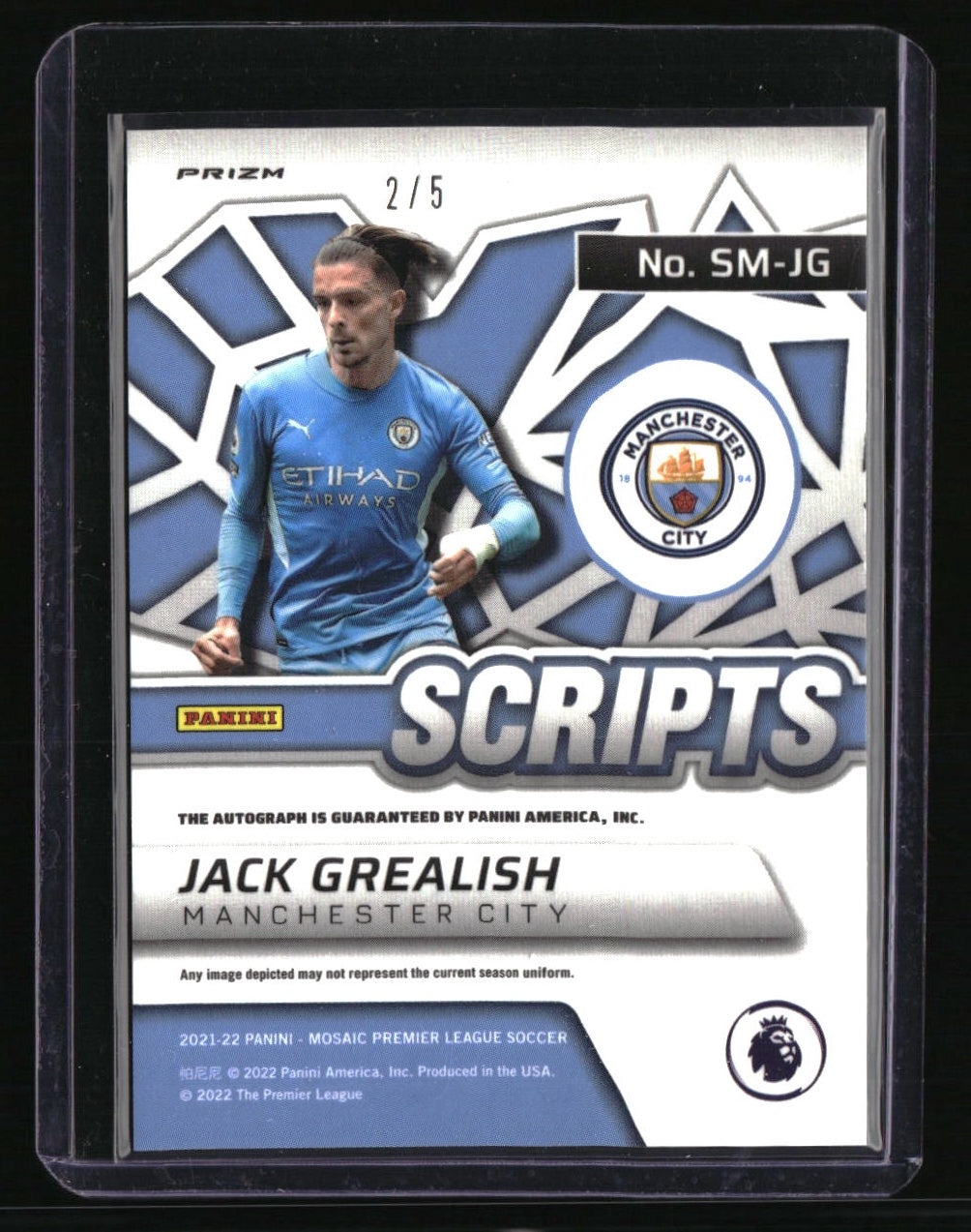 2021-22 Panini Mosaic Premier League Jack Grealish Scripts Mosaic Pink #/5