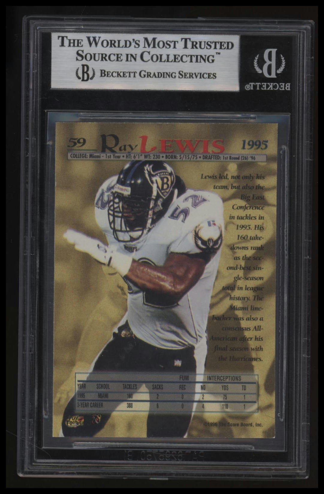 1996 Pro Line Memorabilia Ray Lewis RC BGS 8.5