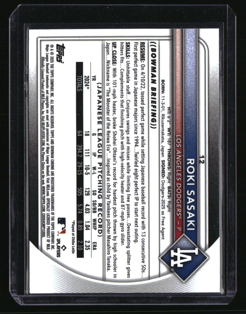 2025 Bowman Chrome Sapphire Edition Roki Sasaki