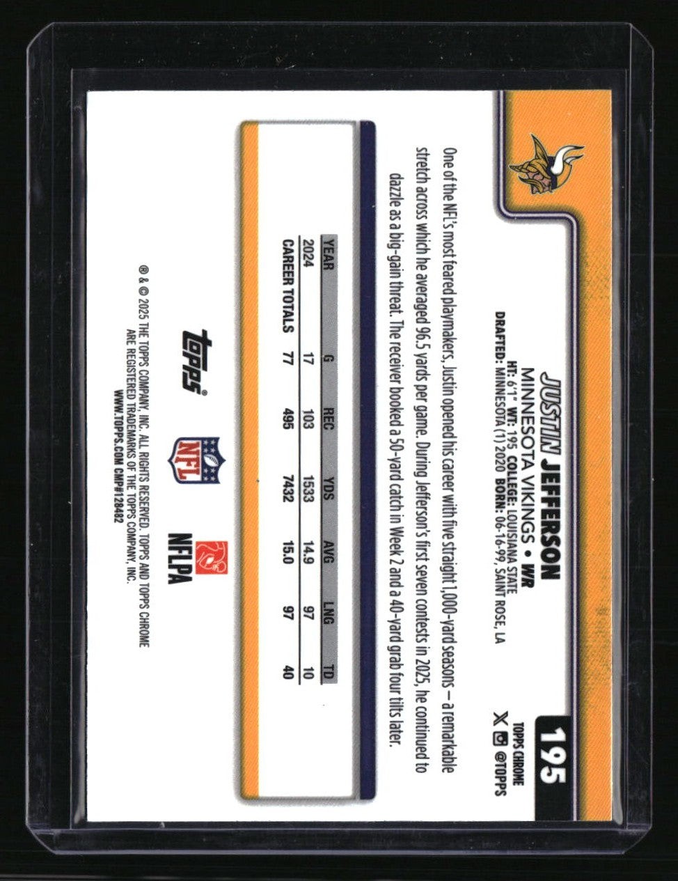 2025 Topps Chrome Justin Jefferson Lightboard Logo