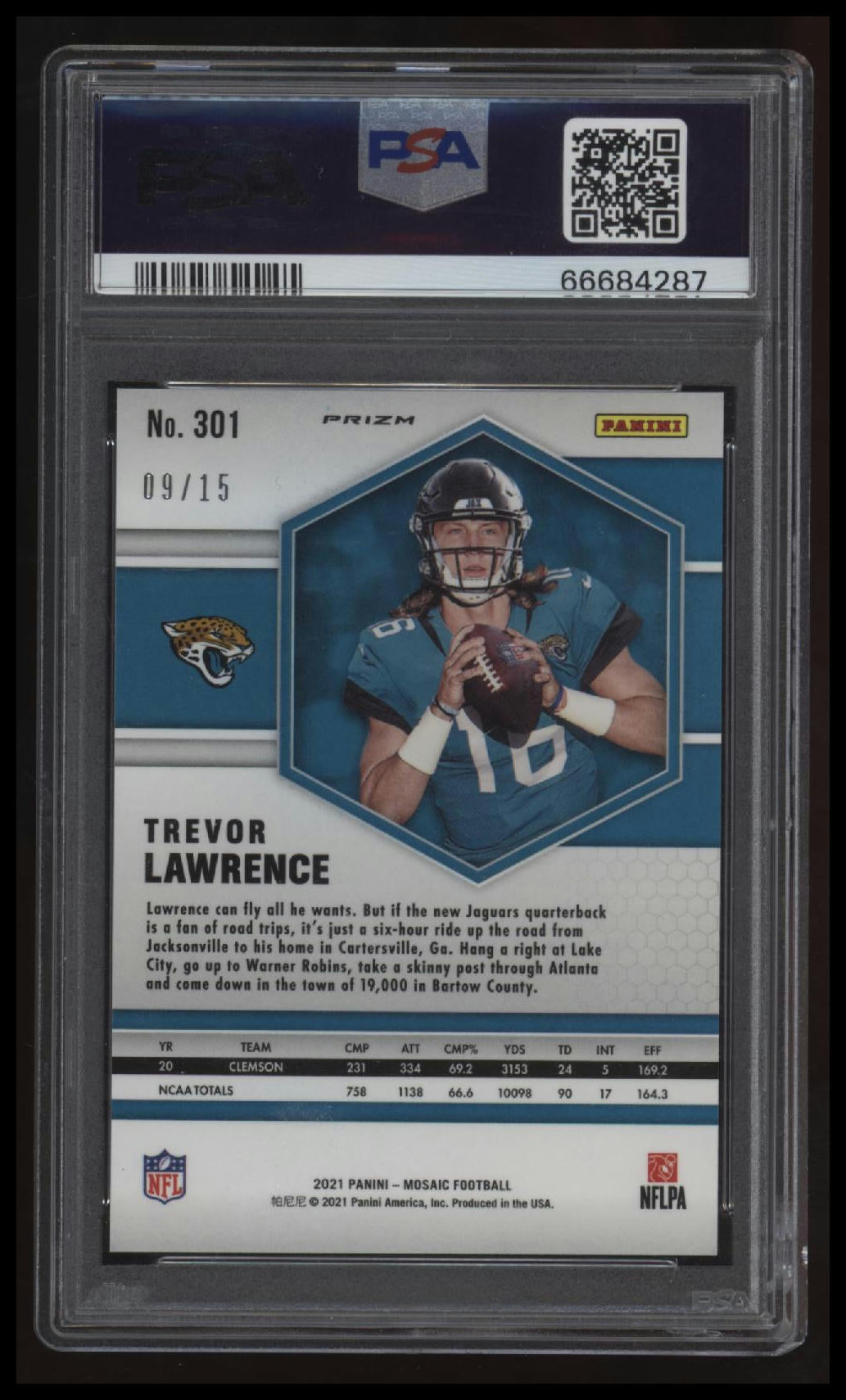 2021 Panini Mosaic Trevor Lawrence Blue Fluorescent PSA 9