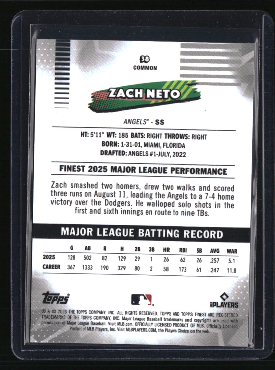 2026 Finest Zach Neto Blue Refractors #/150