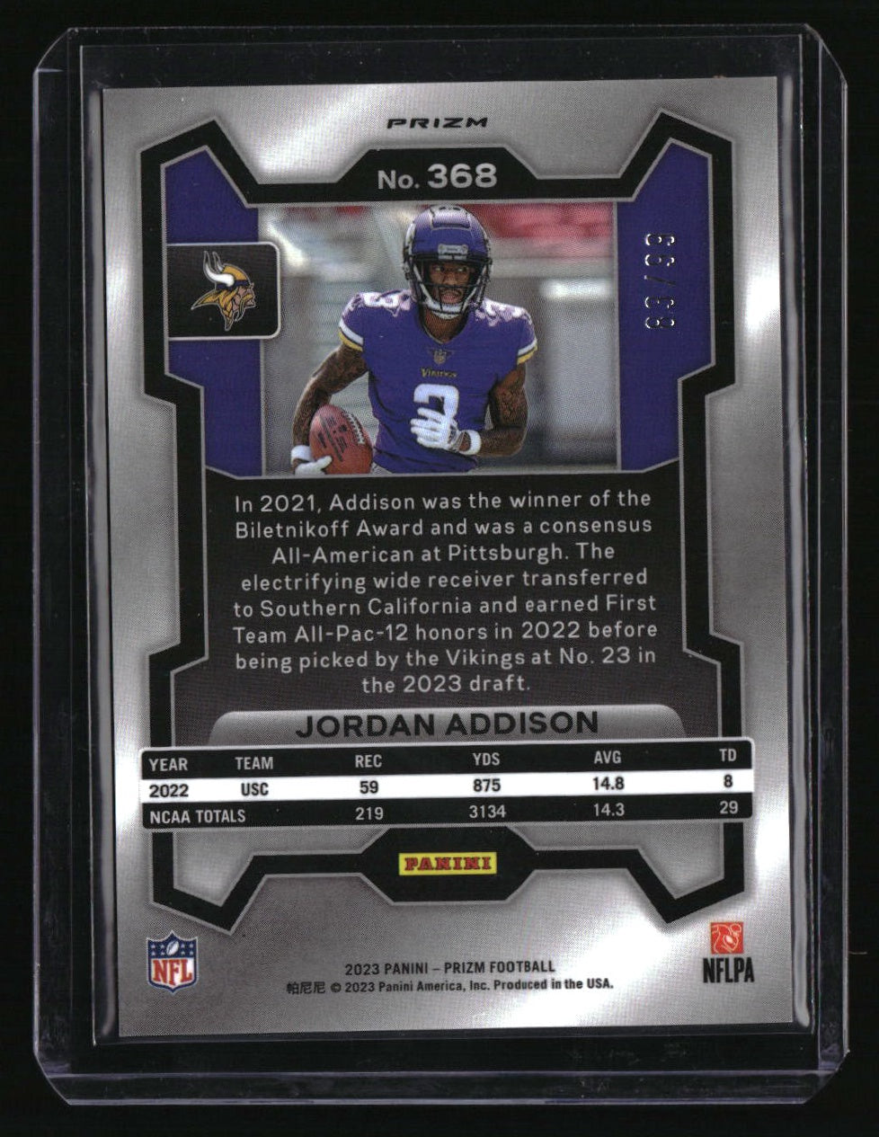 2023 Panini Prizm Jordan Addison Purple Wave #/99