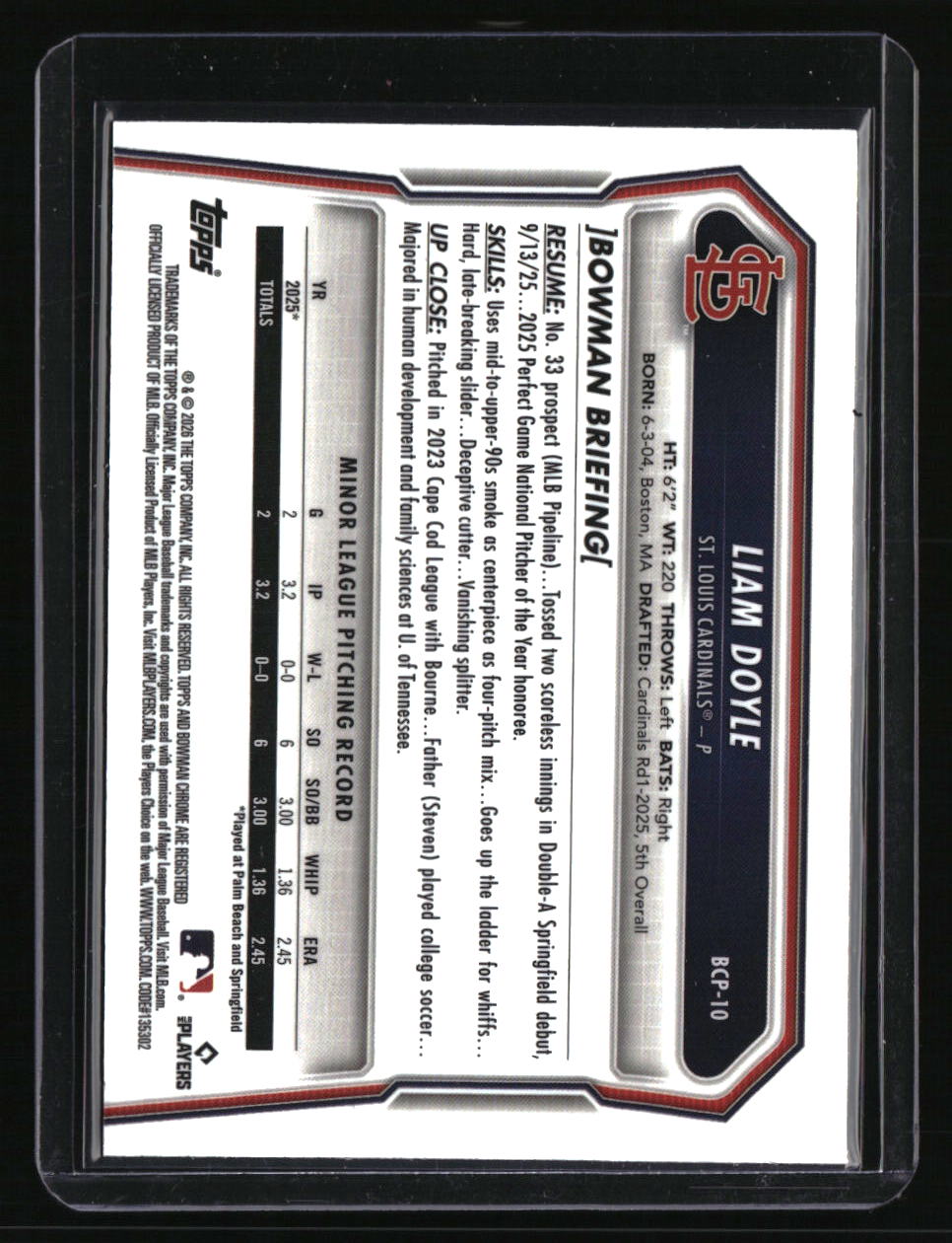 2026 Bowman Sapphire Edition Liam Doyle Green #/99