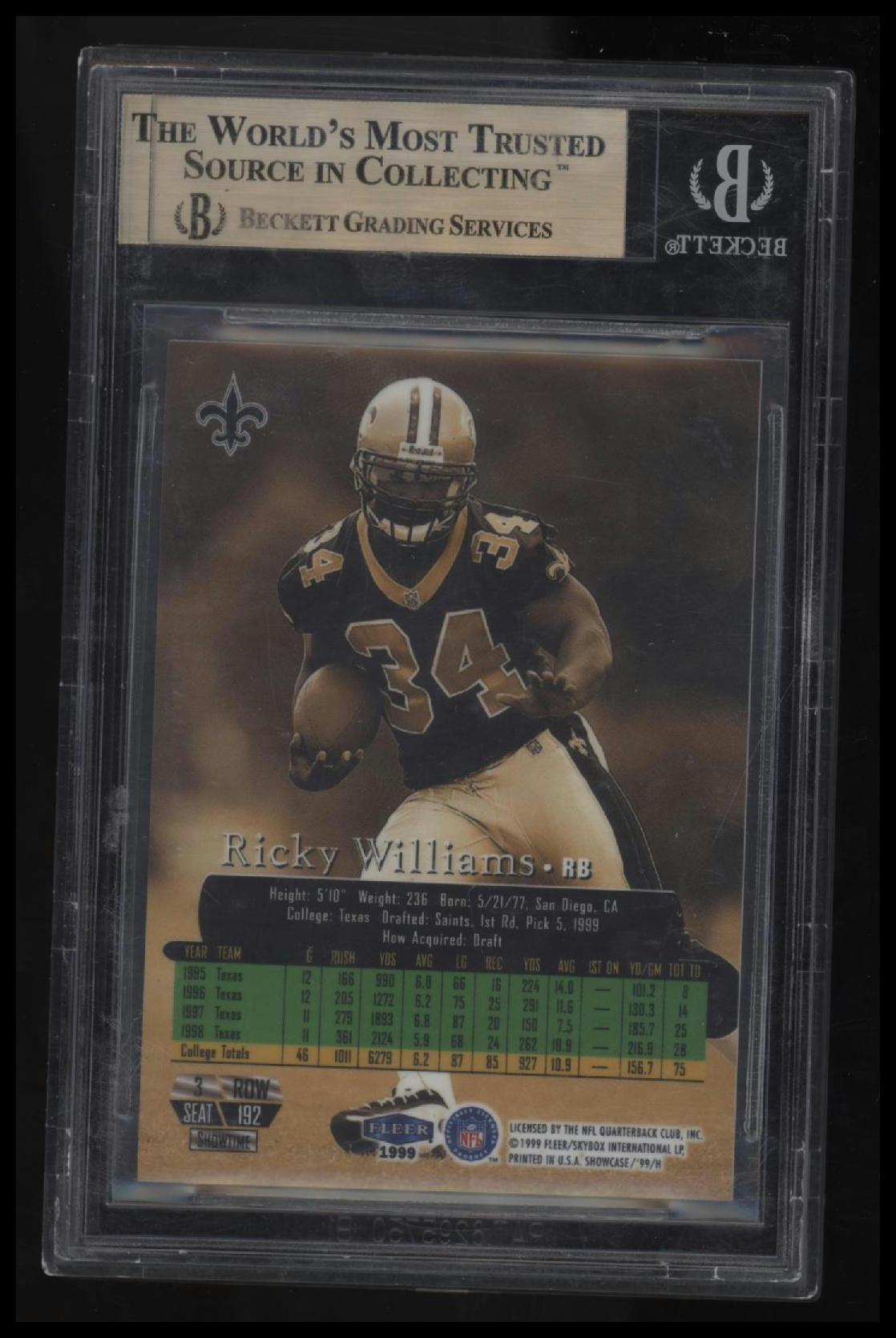 1999 Flair Showcase Ricky Williams RC BGS 9.5