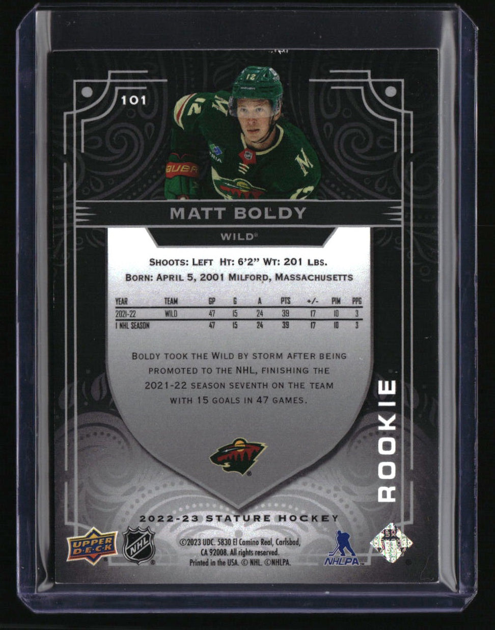 2022-23 Upper Deck Stature Matt Boldy Black #/15
