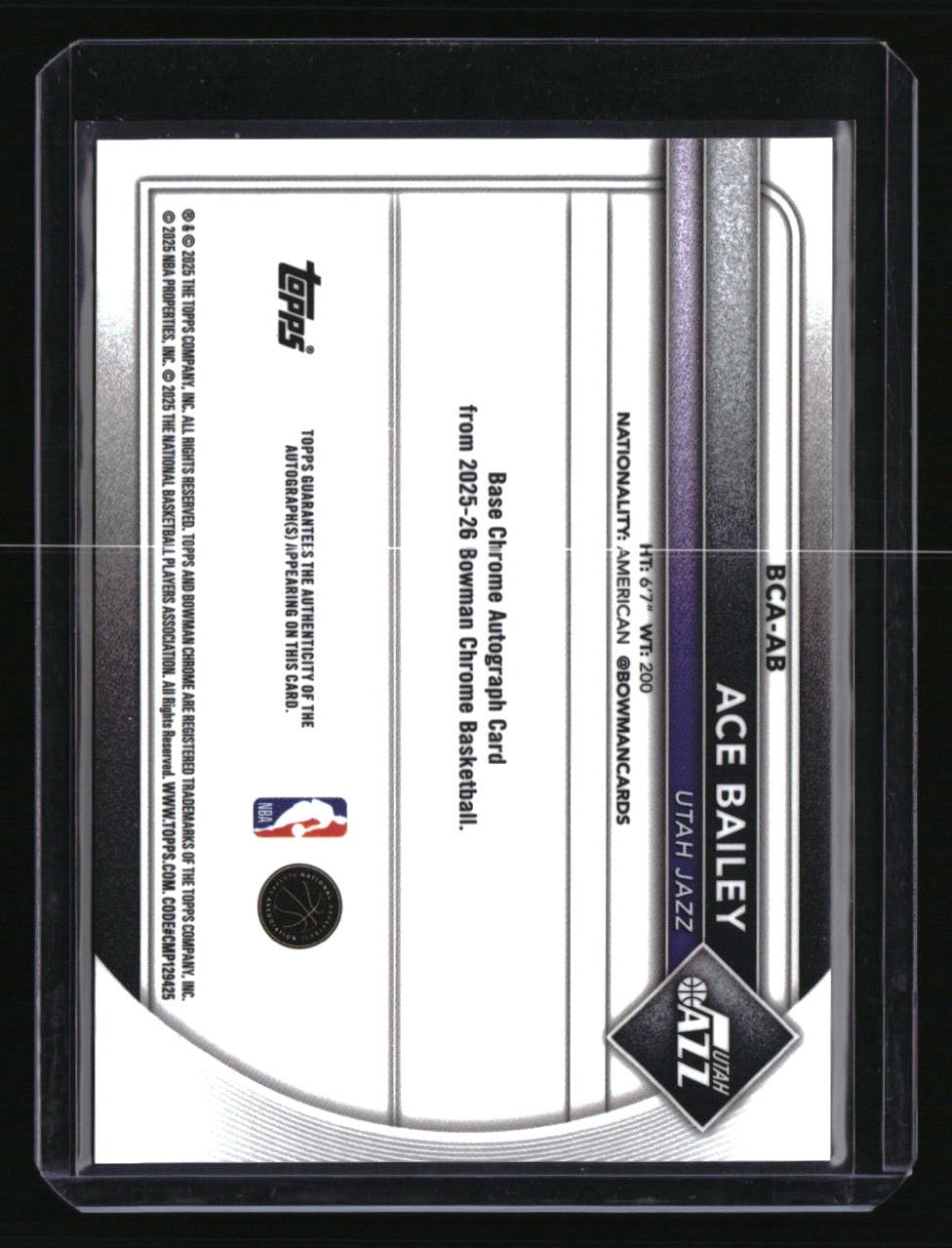 2025-26 Bowman Ace Bailey Chrome Autographs
