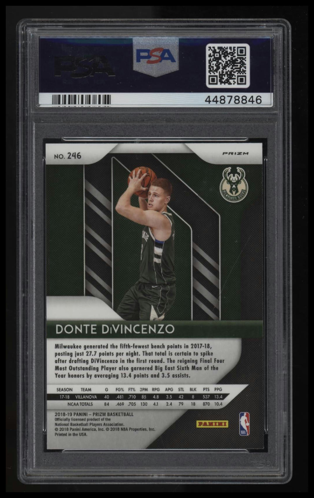2018 Panini Prizm Donte Divincenzo Silver Prizm PSA 10