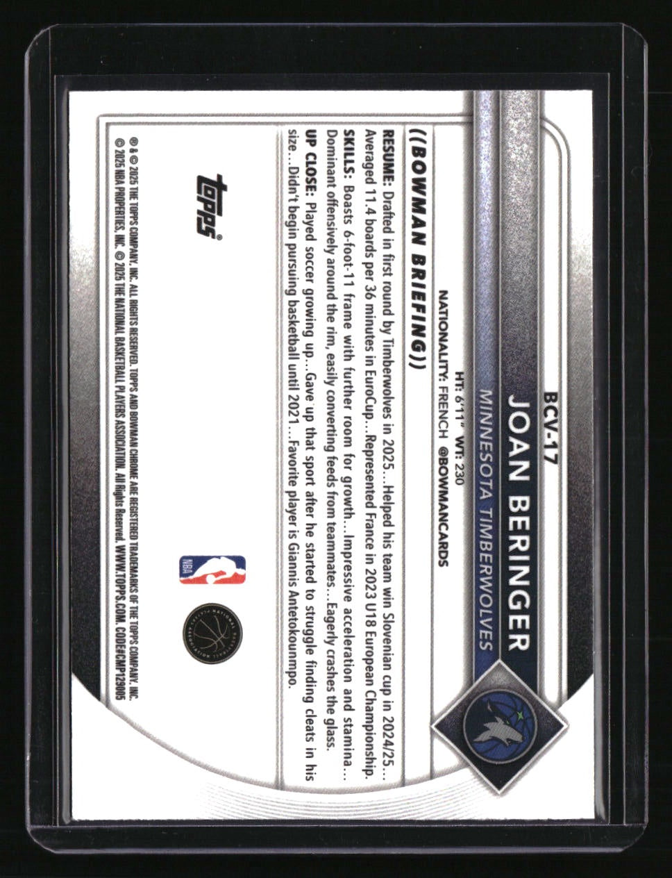 2025-26 Bowman Joan Beringer Chrome Yellow Refractors #/75