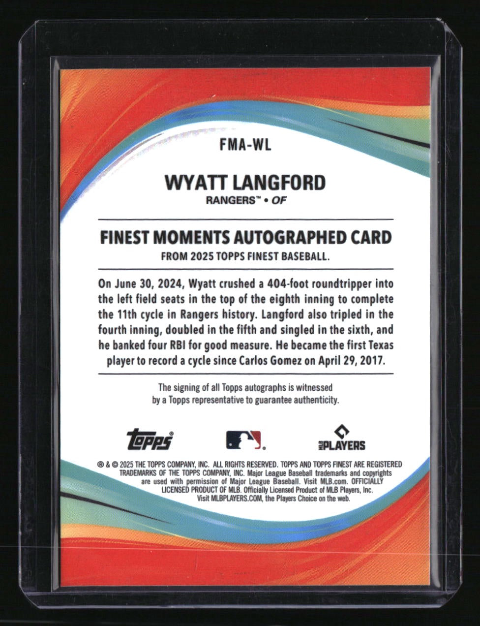 2025 Finest Wyatt Langford Finest Moments Autographs Gold Refractors #/50