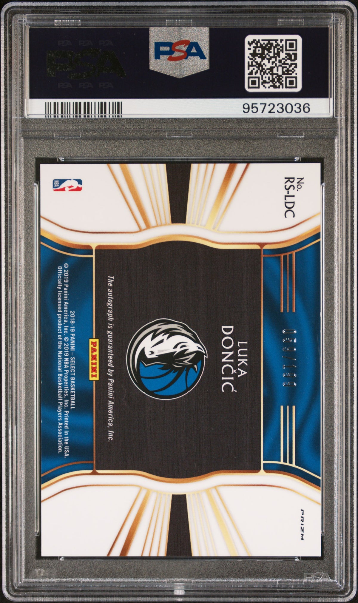 2018 Panini Select Rookie Signatures Luka Doncic Rookie Signatures PSA 8