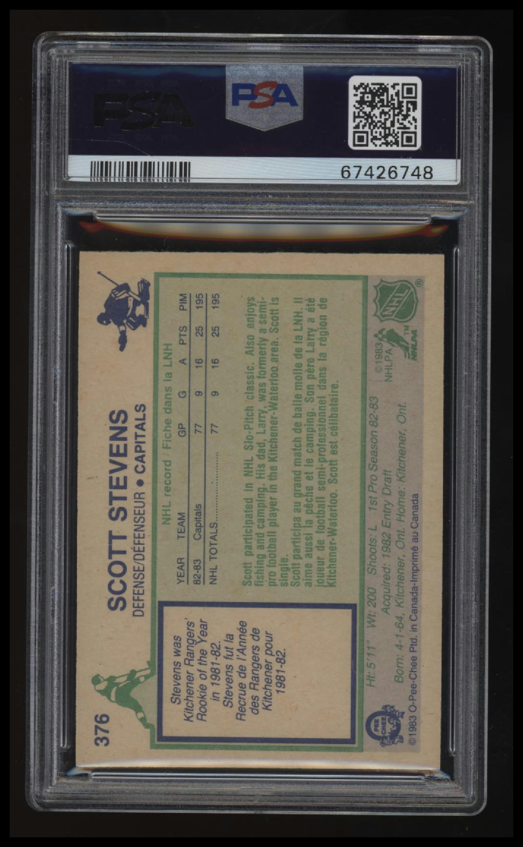 1983 O-Pee-Chee Scott Stevens PSA 8