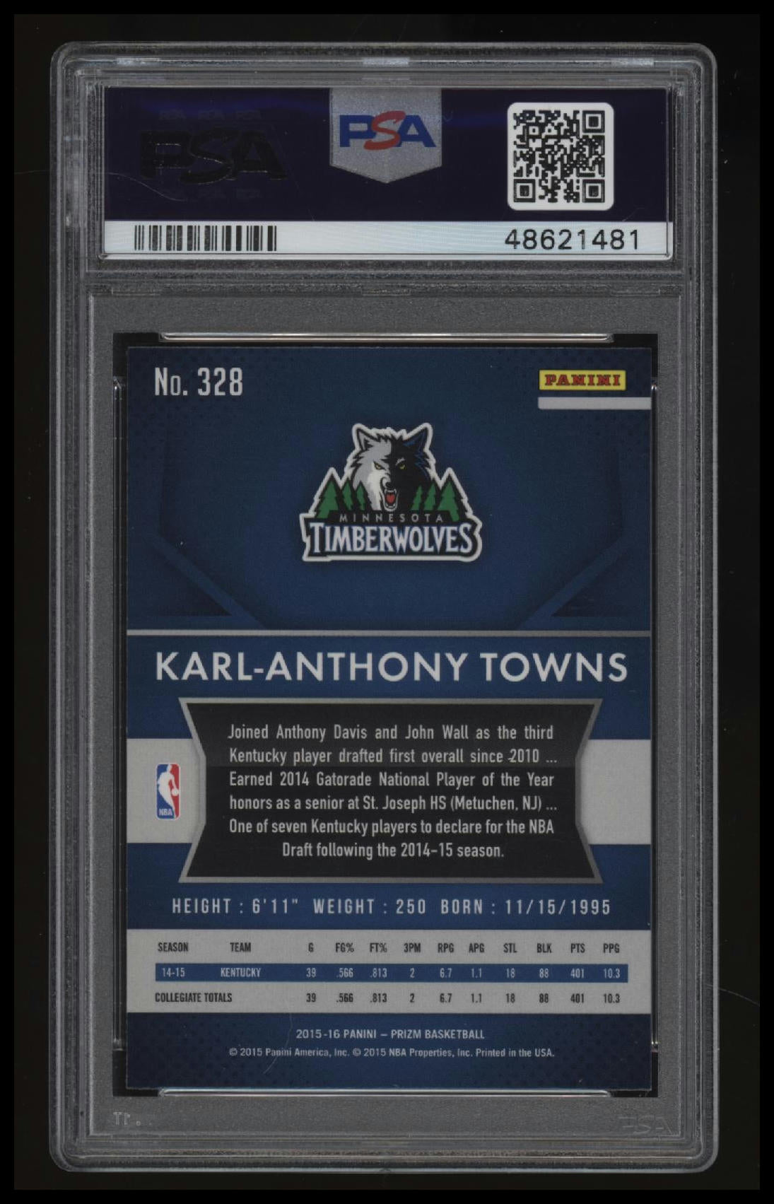 2015 Panini Prizm Karl-Anthony Towns PSA 10