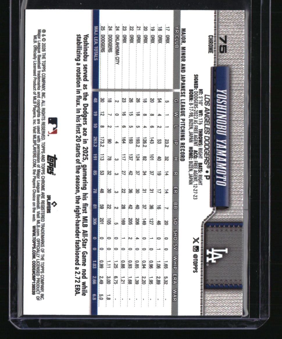 2026 Topps Chrome Logofractor Edition Yoshinobu Yamamoto Blue 1st on Print 1/150