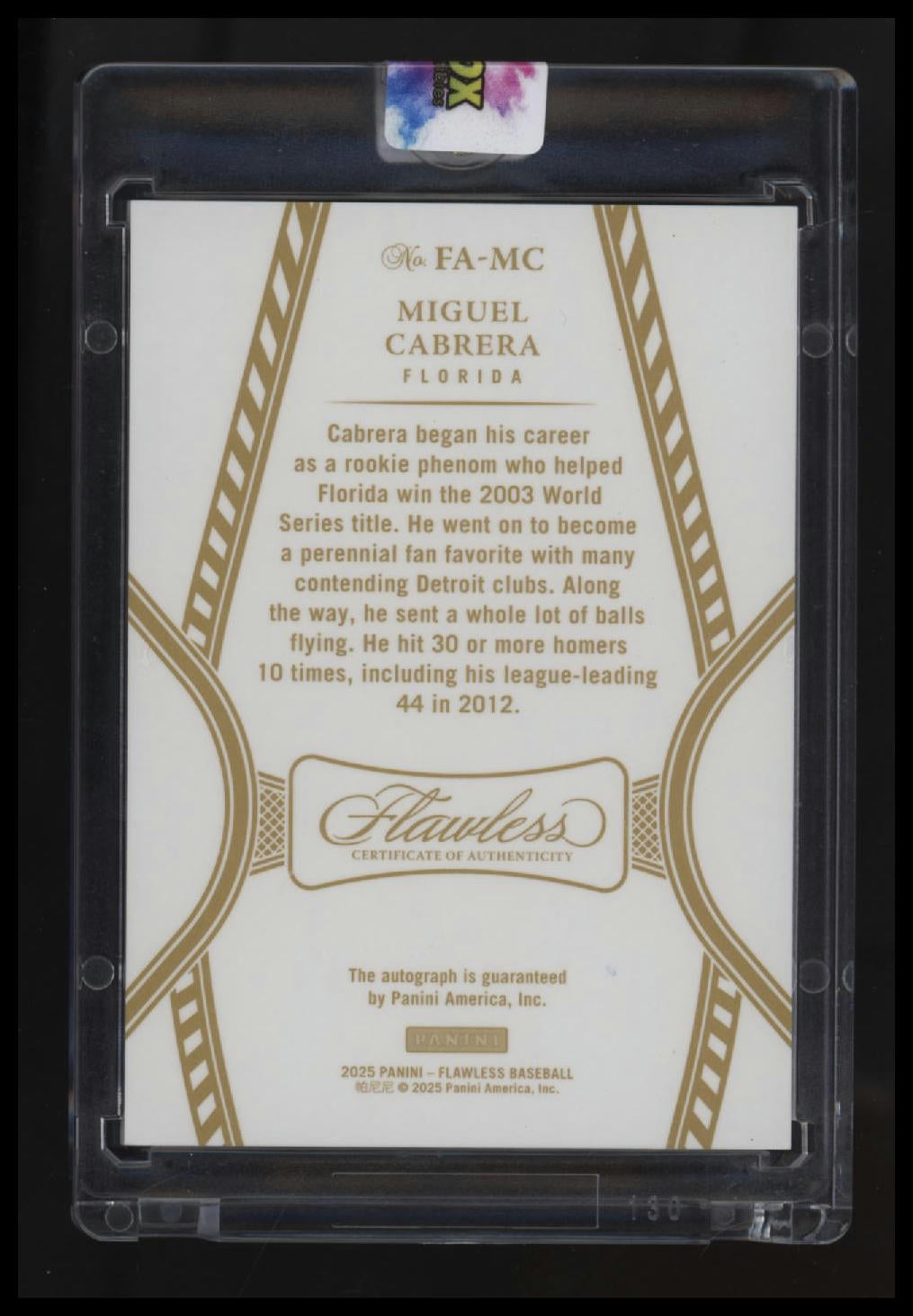 2025 Panini Flawless Miguel Cabrera Flawless Achievements Signatures Gold #/10