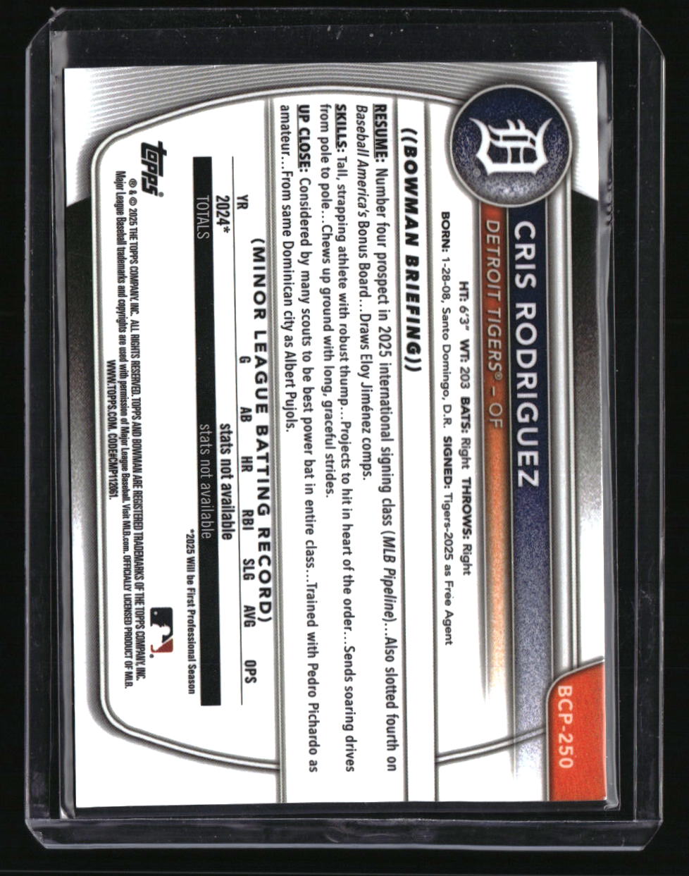 2025 Bowman Chrome Cris Rodriguez Prospects Reptilian Blue #/150