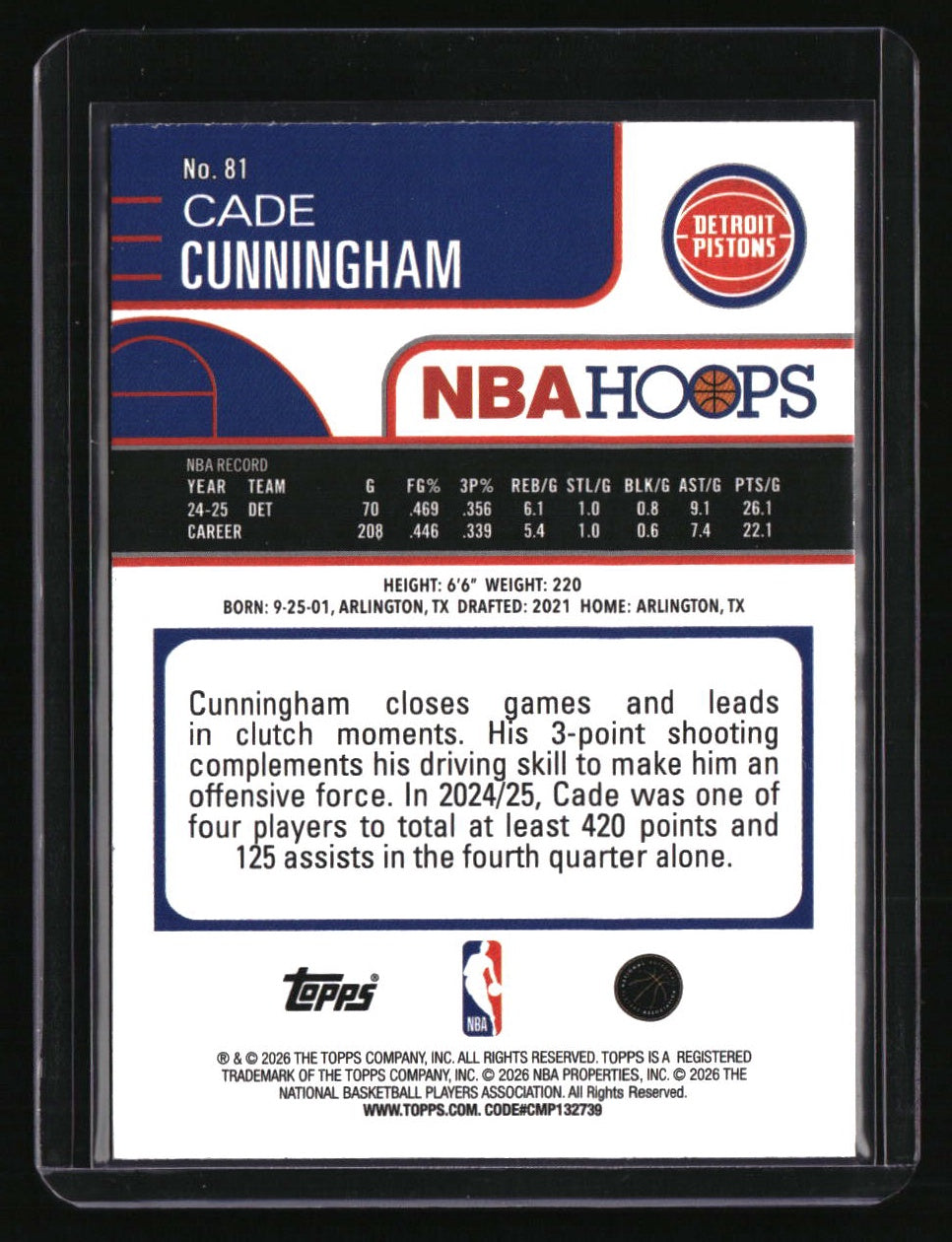 2025-26 Hoops Cade Cunningham Rainbow Blue and Yellow #/275