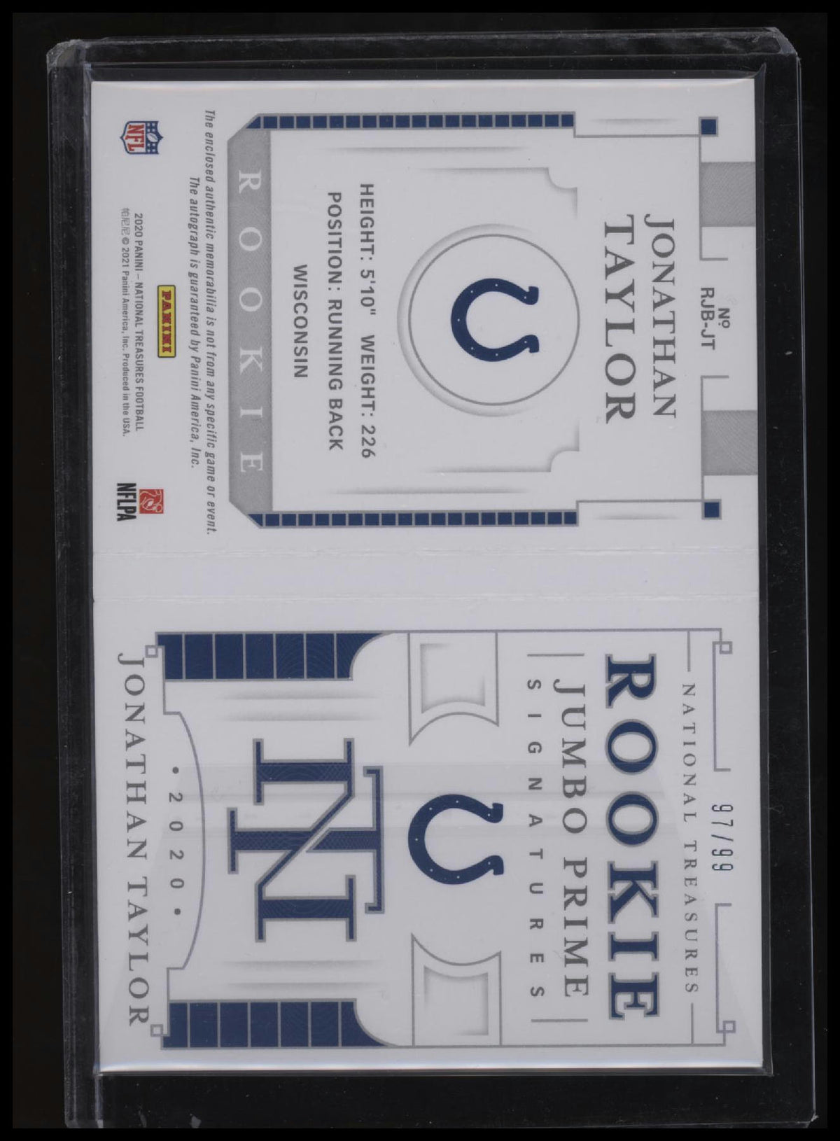 2020 Panini National Treasures Jonathan Taylor Rookie Jumbo Sig. Booklet #/99