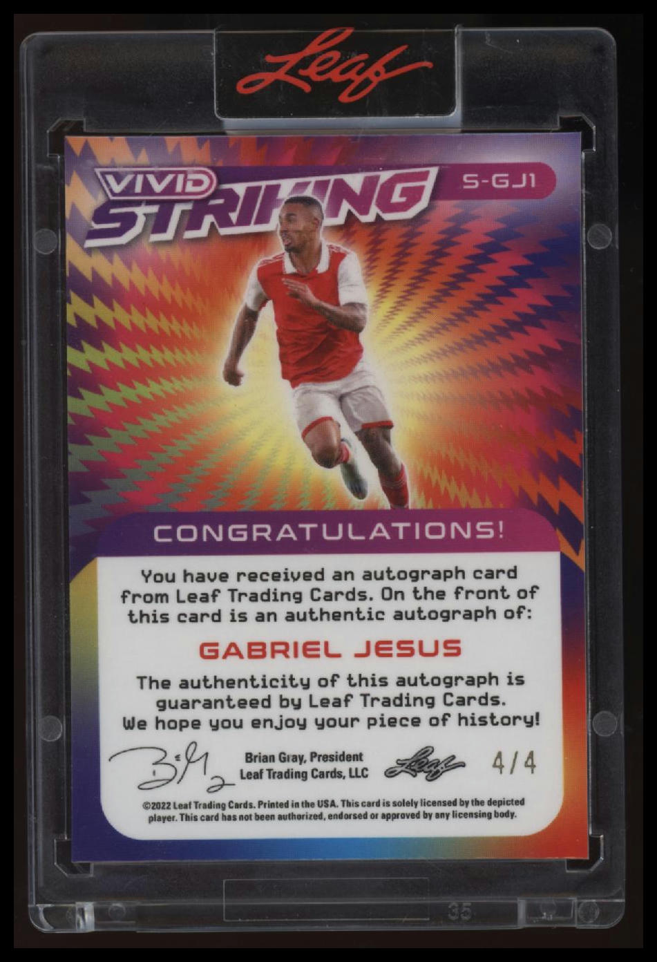 2022 Leaf Vivid Gabriel Jesus Striking Green #/4