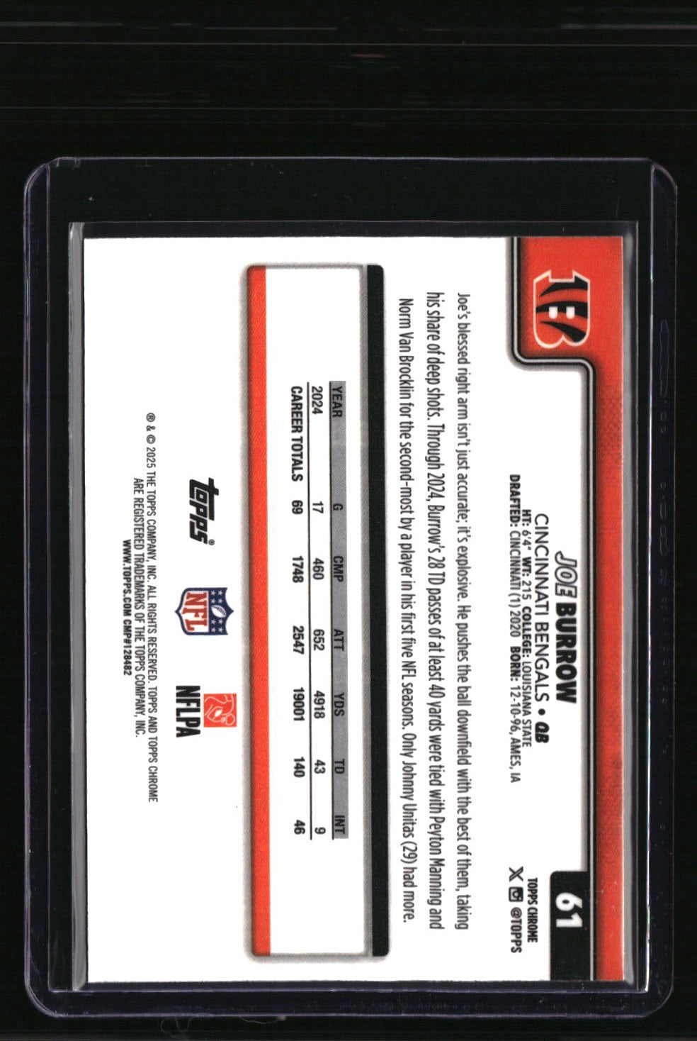 2025 Topps Chrome Joe Burrow Lightboard Logo