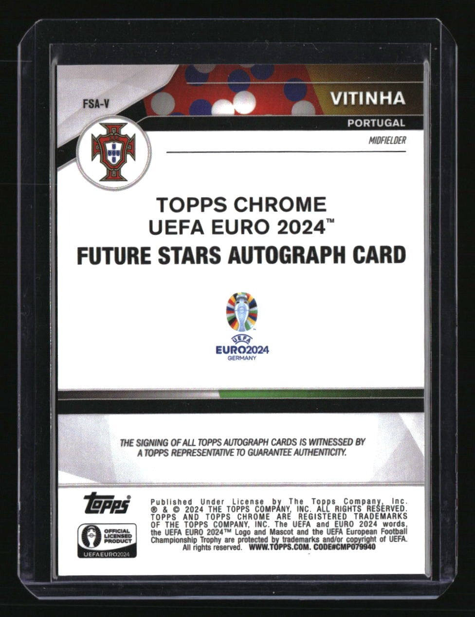 2024 Topps Chrome UEFA EURO Vitinha Future Stars Autographs Gold Refractor #/50