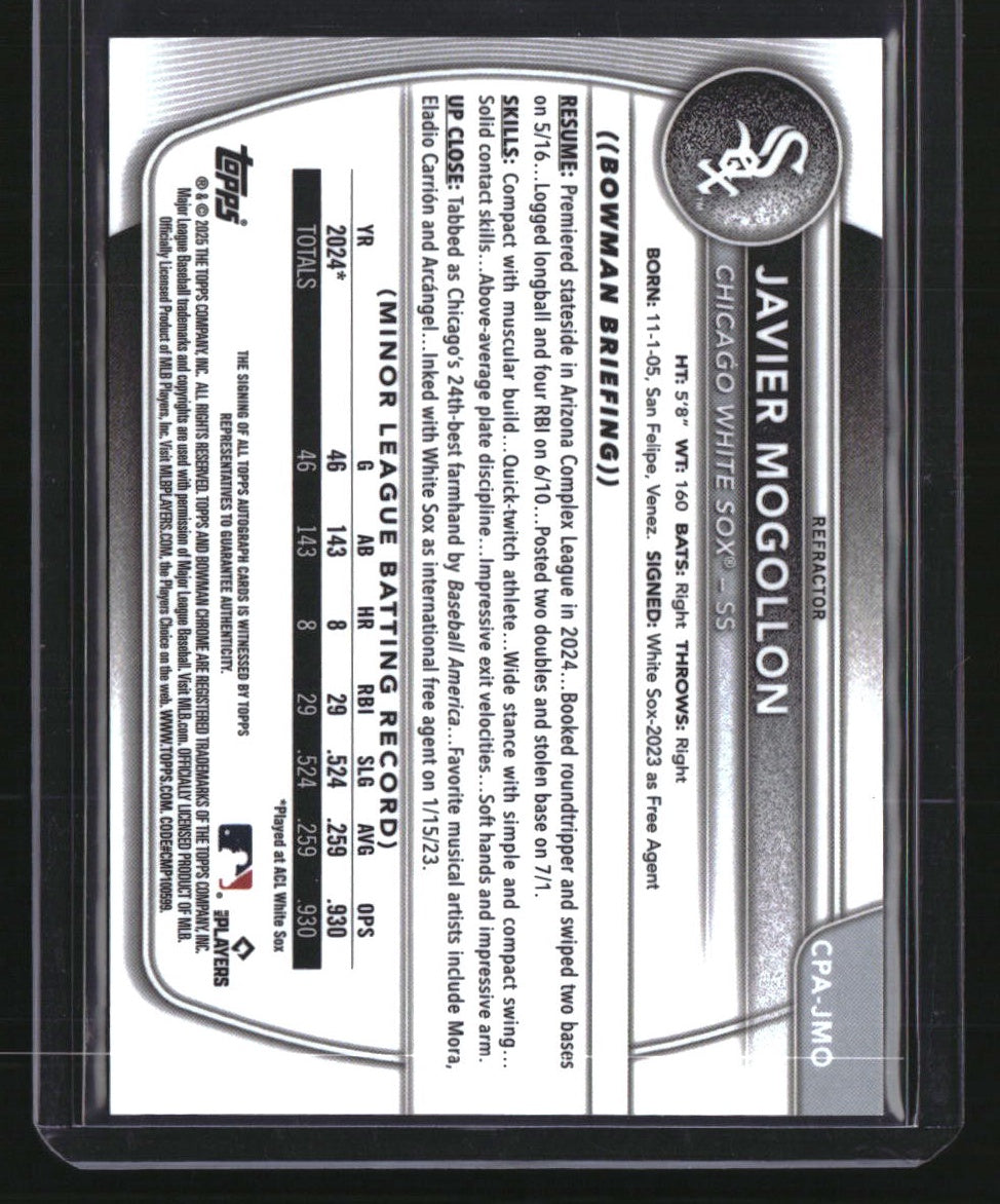 2025 Bowman Javier Mogollon Chrome Prospects Autographs Refractor #/499