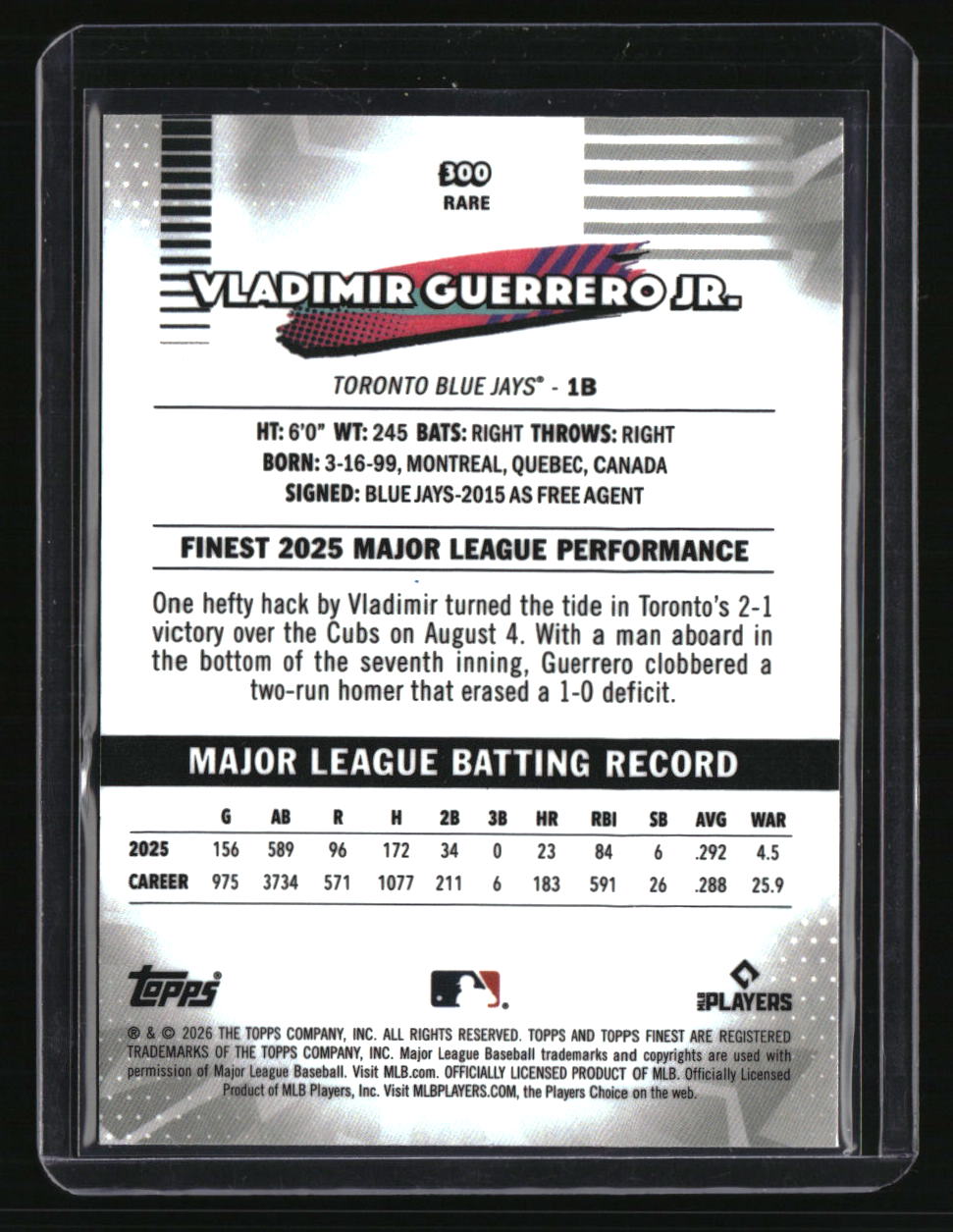 2026 Finest Vladimir Guerrero Jr. Green Refractors #/99