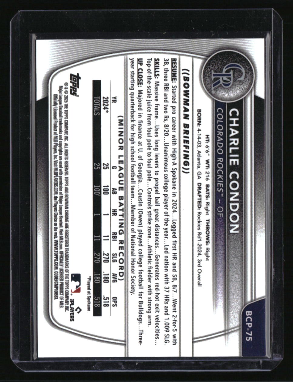 2025 Bowman Charlie Condon Etched in Glass
