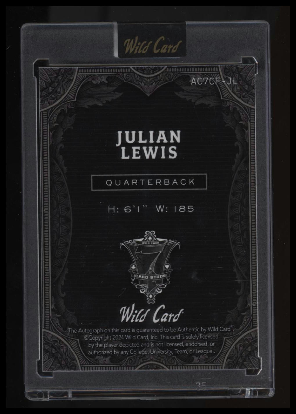 2024 Wild Card 7 Card Studs Julian Lewis AutoClubsFlourishes Gold #/1