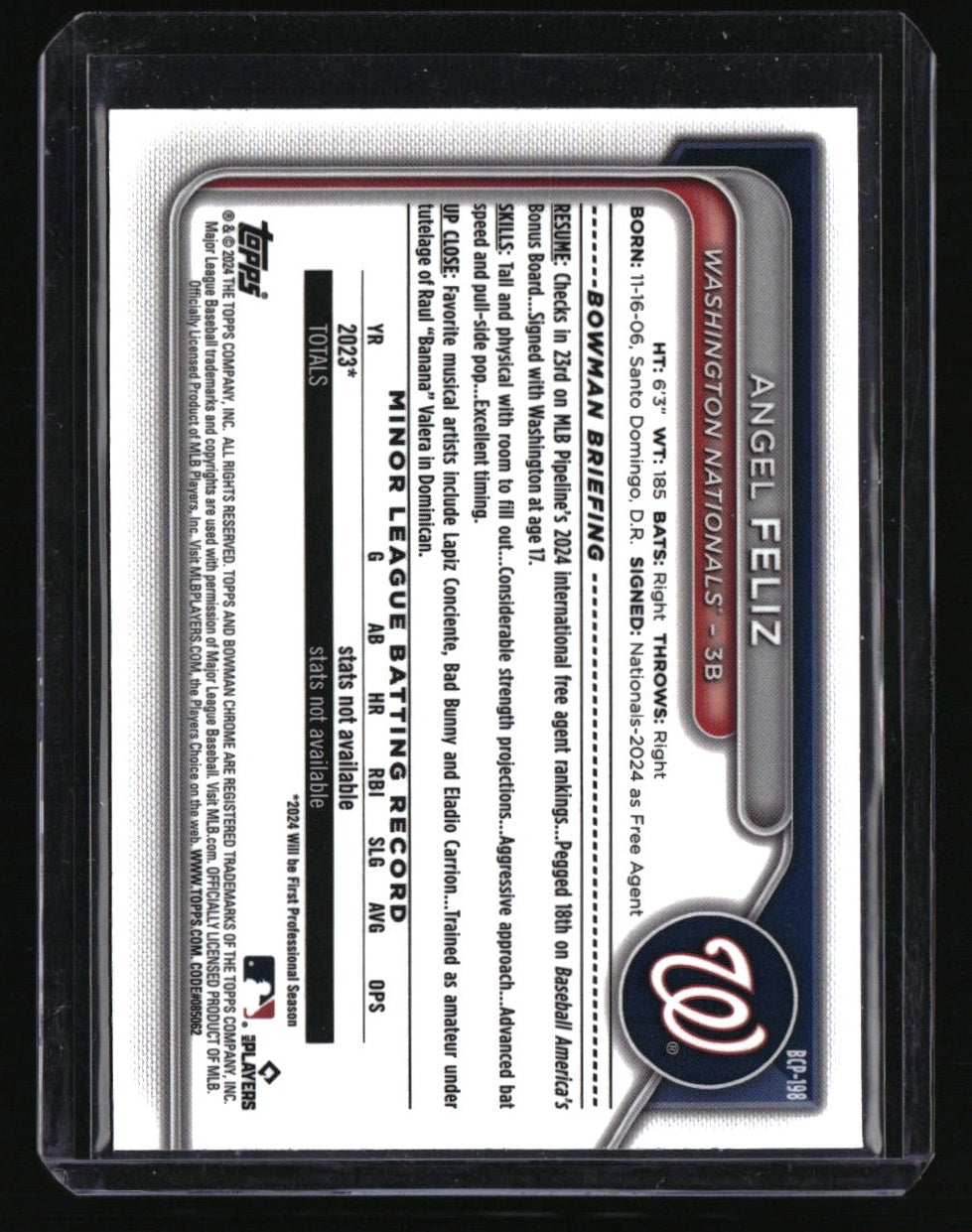 2024 Bowman Chrome Angel Feliz Prospects Blue Refractors #/150