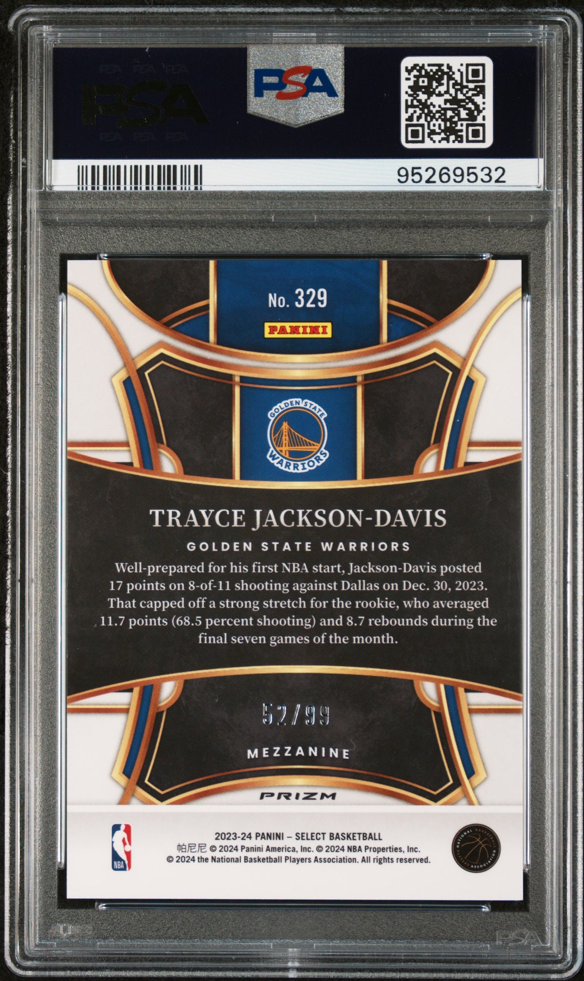 2023 Panini Select Trayce Jackson-Davis Pink Cracked Ice PSA 10