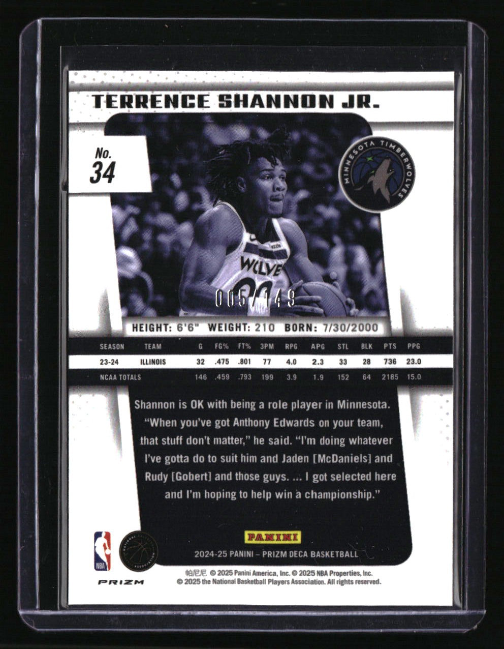 2024-25 Panini Prizm Deca Terrence Shannon Jr. Blue #/149