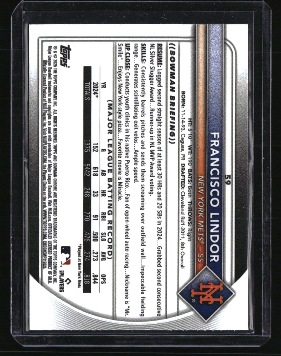 2025 Bowman Chrome Sapphire Edition Francisco Lindor Yellow Sapphire #/75