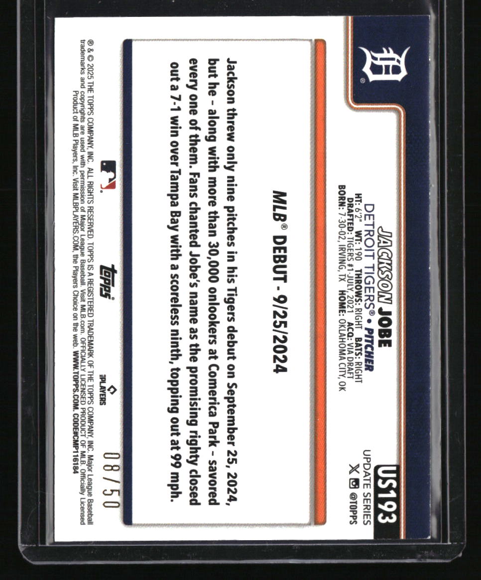 2025 Topps Update Jackson Jobe Gold Holo Foil #/50