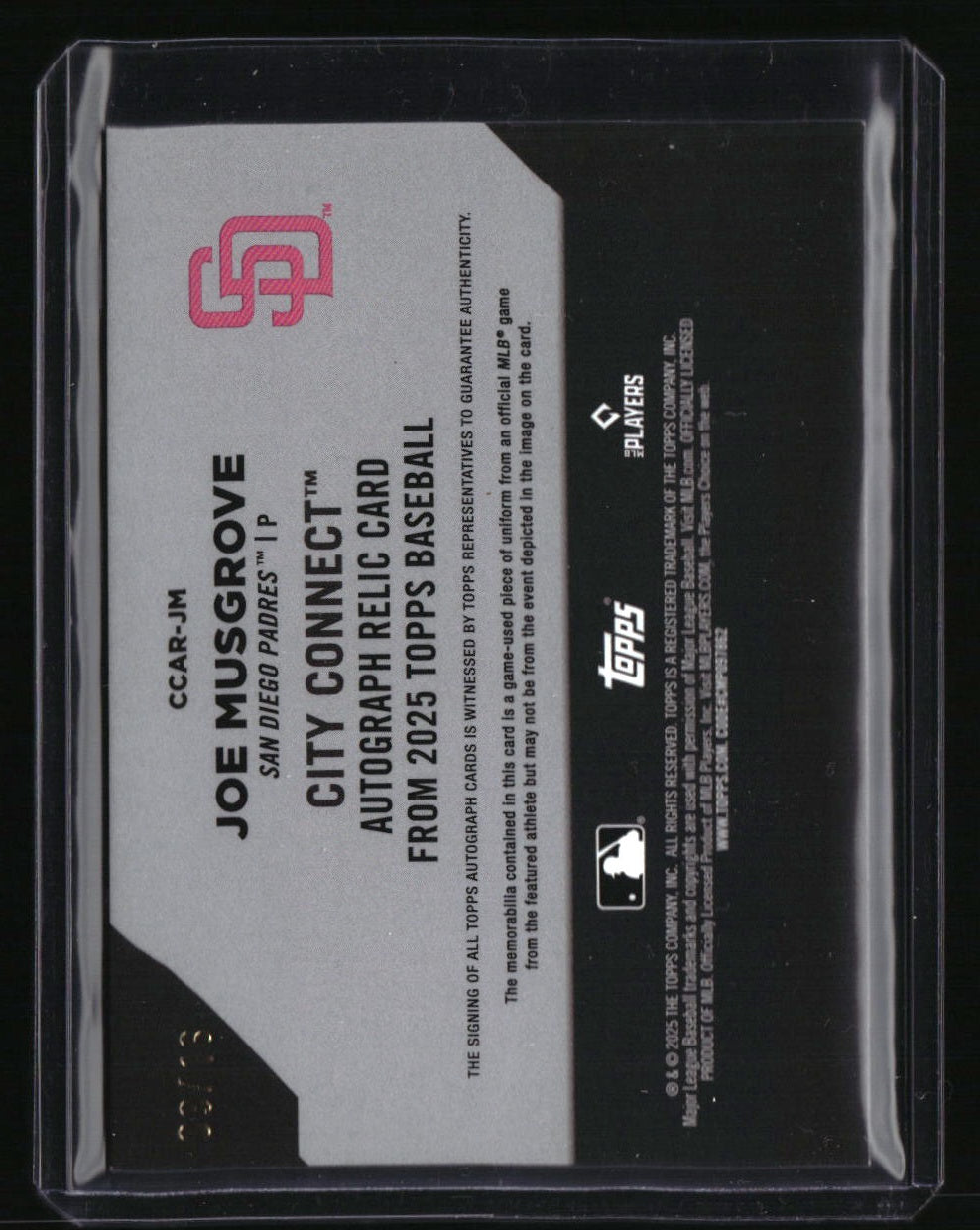 2025 Topps Joe Musgrove City Connect Swatch Autograph Relics #/16