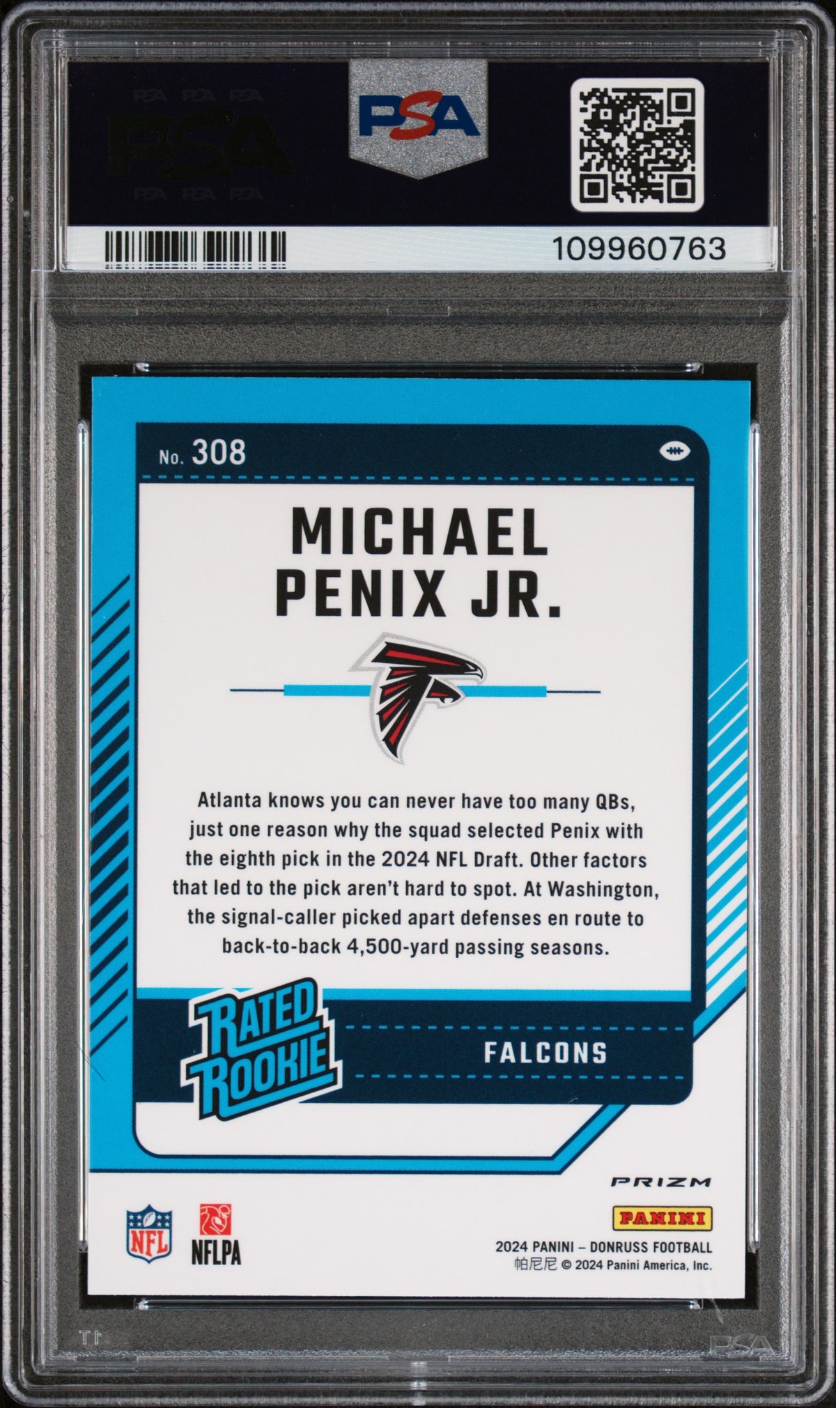 2024 Panini Donruss Michael Penix Jr. Optic Preview-Red Wave PSA 10