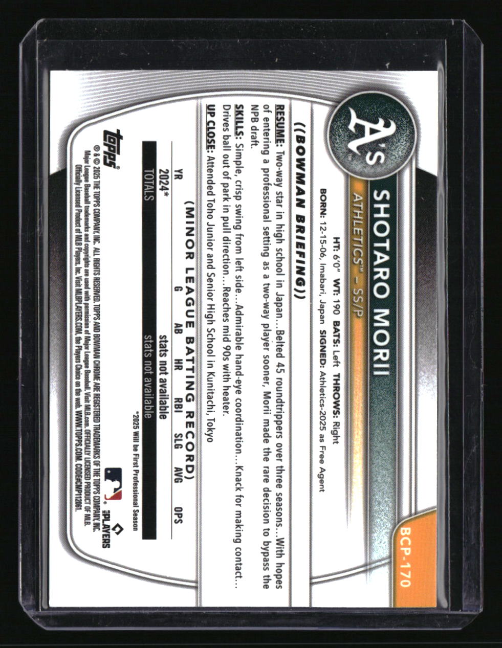 2025 Bowman Chrome Shotaro Morii Prospects Fuchsia Shimmer #/199